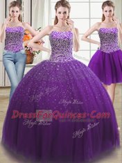 Custom Designed Three Piece Sleeveless Beading Lace Up Quinceanera Gowns