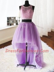 Best Three Piece Scoop Lilac Ball Gowns Beading and Lace and Ruffles Sweet 16 Dresses Zipper Organza and Tulle Sleeveless With Train