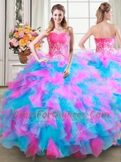 Cute Four Piece Organza and Tulle Sweetheart Sleeveless Zipper Beading and Ruffles Quinceanera Dress in Multi-color