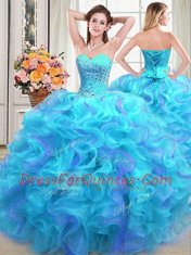 Multi-color Ball Gowns Beading and Ruffles Quinceanera Dresses Lace Up Organza Sleeveless Floor Length
