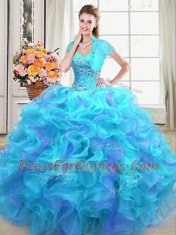 Multi-color Ball Gowns Beading and Ruffles Quinceanera Dresses Lace Up Organza Sleeveless Floor Length