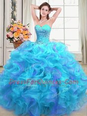 Multi-color Ball Gowns Beading and Ruffles Quinceanera Dresses Lace Up Organza Sleeveless Floor Length