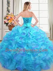 Multi-color Ball Gowns Beading and Ruffles Quinceanera Dresses Lace Up Organza Sleeveless Floor Length