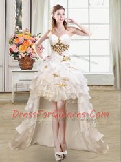 Four Piece Sweetheart Sleeveless Sweet 16 Quinceanera Dress Floor Length Beading and Ruffles White Organza