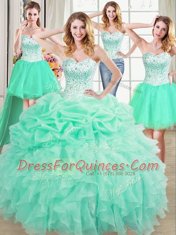 Four Piece Pick Ups Sweetheart Sleeveless Lace Up 15th Birthday Dress Apple Green Organza