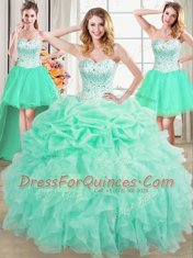 Four Piece Pick Ups Sweetheart Sleeveless Lace Up 15th Birthday Dress Apple Green Organza