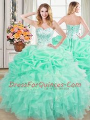 Four Piece Pick Ups Sweetheart Sleeveless Lace Up 15th Birthday Dress Apple Green Organza