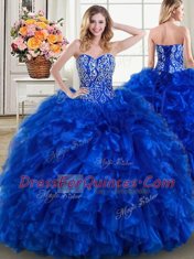 Four Piece Organza Sleeveless Quinceanera Gown Brush Train and Beading and Ruffles