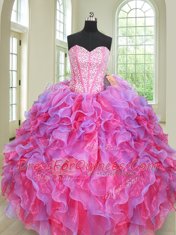 Eye-catching Three Piece Organza Sweetheart Sleeveless Lace Up Beading and Ruffles Sweet 16 Dresses in Multi-color