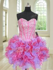 Eye-catching Three Piece Organza Sweetheart Sleeveless Lace Up Beading and Ruffles Sweet 16 Dresses in Multi-color