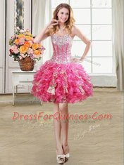 Four Piece Sequins Sweetheart Sleeveless Lace Up 15th Birthday Dress Hot Pink Organza