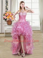 Delicate Four Piece Multi-color Sleeveless Floor Length Ruffles and Sequins Lace Up Sweet 16 Dresses