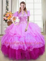 Fabulous Sleeveless Lace Up Floor Length Ruffles and Sequins Quinceanera Dress