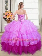 Fabulous Sleeveless Lace Up Floor Length Ruffles and Sequins Quinceanera Dress