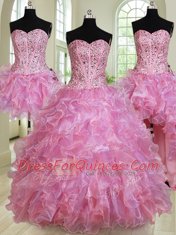 Designer Four Piece Multi-color Sweet 16 Dress Military Ball and Sweet 16 and Quinceanera and For with Beading and Ruffles Sweetheart Sleeveless Lace Up