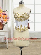 Colorful Three Piece Organza Sweetheart Sleeveless Lace Up Beading and Ruffled Layers Quinceanera Dress in White