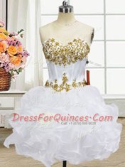 Colorful Three Piece Organza Sweetheart Sleeveless Lace Up Beading and Ruffled Layers Quinceanera Dress in White