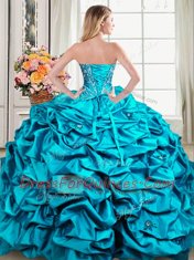 Sweetheart Sleeveless Sweet 16 Dress Floor Length Beading and Embroidery and Pick Ups Teal Organza and Taffeta