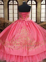 Floor Length Lace Up Vestidos de Quinceanera Pink for Military Ball and Sweet 16 and Quinceanera with Beading and Embroidery