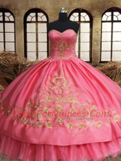 Floor Length Lace Up Vestidos de Quinceanera Pink for Military Ball and Sweet 16 and Quinceanera with Beading and Embroidery