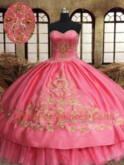 Floor Length Lace Up Vestidos de Quinceanera Pink for Military Ball and Sweet 16 and Quinceanera with Beading and Embroidery
