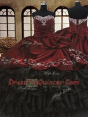 Red And Black Ball Gowns Organza and Taffeta Sweetheart Sleeveless Beading and Embroidery and Ruffled Layers Floor Length Lace Up Sweet 16 Quinceanera Dress