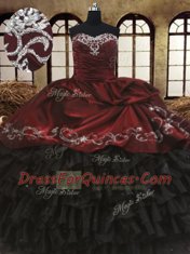 Red And Black Ball Gowns Organza and Taffeta Sweetheart Sleeveless Beading and Embroidery and Ruffled Layers Floor Length Lace Up Sweet 16 Quinceanera Dress