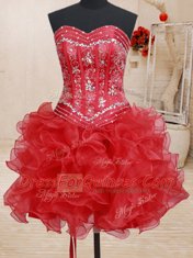 Extravagant Four Piece Sweetheart Sleeveless Lace Up Sweet 16 Quinceanera Dress Red Organza