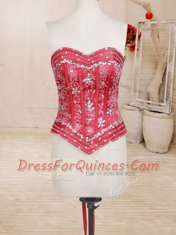 Extravagant Four Piece Sweetheart Sleeveless Lace Up Sweet 16 Quinceanera Dress Red Organza