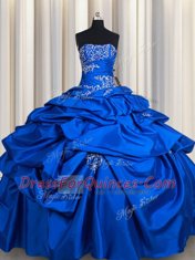 Luxurious Beading and Pick Ups Quinceanera Gowns Royal Blue Lace Up Sleeveless Floor Length