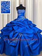 Luxurious Beading and Pick Ups Quinceanera Gowns Royal Blue Lace Up Sleeveless Floor Length