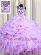 Eye-catching Scoop Pick Ups Floor Length Ball Gowns Sleeveless Lavender Quinceanera Dress Lace Up