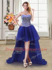 Four Piece Royal Blue Sweet 16 Dresses Military Ball and Sweet 16 and Quinceanera and For with Beading Sweetheart Sleeveless Lace Up