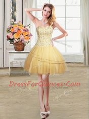 New Arrival Four Piece Sweetheart Sleeveless Quinceanera Gowns Floor Length Beading and Sequins Gold Tulle