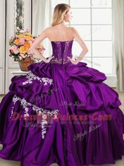Colorful Floor Length Purple Ball Gown Prom Dress Taffeta Sleeveless Beading and Appliques and Pick Ups