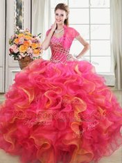 Organza Sweetheart Sleeveless Lace Up Beading and Ruffles Vestidos de Quinceanera in Multi-color