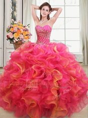 Organza Sweetheart Sleeveless Lace Up Beading and Ruffles Vestidos de Quinceanera in Multi-color