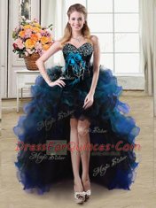 Enchanting Four Piece Sweetheart Sleeveless Organza and Tulle Ball Gown Prom Dress Beading and Ruffles and Hand Made Flower Lace Up