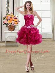 Four Piece Fuchsia Lace Up 15th Birthday Dress Beading and Ruffles Sleeveless Floor Length