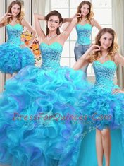 Dramatic Four Piece Multi-color Sweetheart Lace Up Beading and Ruffles Sweet 16 Dresses Sleeveless