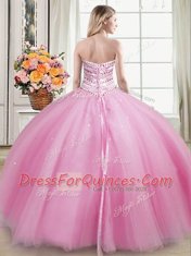 Sweetheart Sleeveless Tulle Quinceanera Gown Beading Lace Up