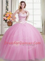 Sweetheart Sleeveless Tulle Quinceanera Gown Beading Lace Up