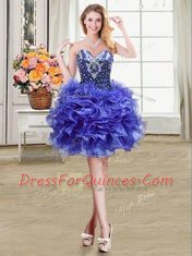 Glamorous Three Piece Royal Blue Organza Lace Up 15th Birthday Dress Sleeveless Floor Length Beading and Ruffles