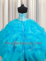 Dynamic Baby Blue Sleeveless Organza Lace Up 15th Birthday Dress for Military Ball and Sweet 16 and Quinceanera