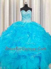 Dynamic Baby Blue Sleeveless Organza Lace Up 15th Birthday Dress for Military Ball and Sweet 16 and Quinceanera