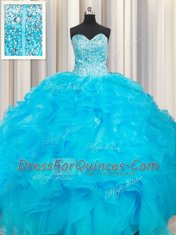 Dynamic Baby Blue Sleeveless Organza Lace Up 15th Birthday Dress for Military Ball and Sweet 16 and Quinceanera