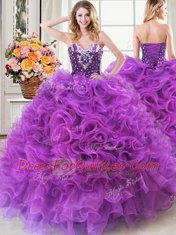 Ball Gowns 15 Quinceanera Dress Eggplant Purple Sweetheart Organza Sleeveless Floor Length Lace Up