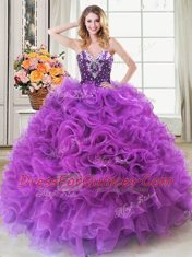 Ball Gowns 15 Quinceanera Dress Eggplant Purple Sweetheart Organza Sleeveless Floor Length Lace Up