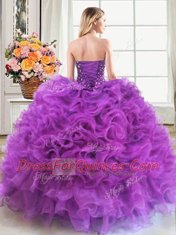 Ball Gowns 15 Quinceanera Dress Eggplant Purple Sweetheart Organza Sleeveless Floor Length Lace Up
