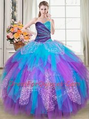Ball Gowns Quinceanera Gowns Multi-color Sweetheart Tulle Sleeveless Floor Length Lace Up